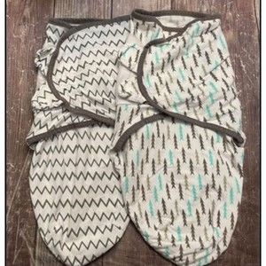 Two Bublo Baby Grey Gray & Turquoise Baby Swaddles, Size Small/Medium